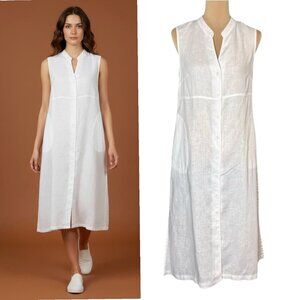 The Diva Collection 100% Linen Shirt Midi Dress Sz.M White Coastal Minimalist
